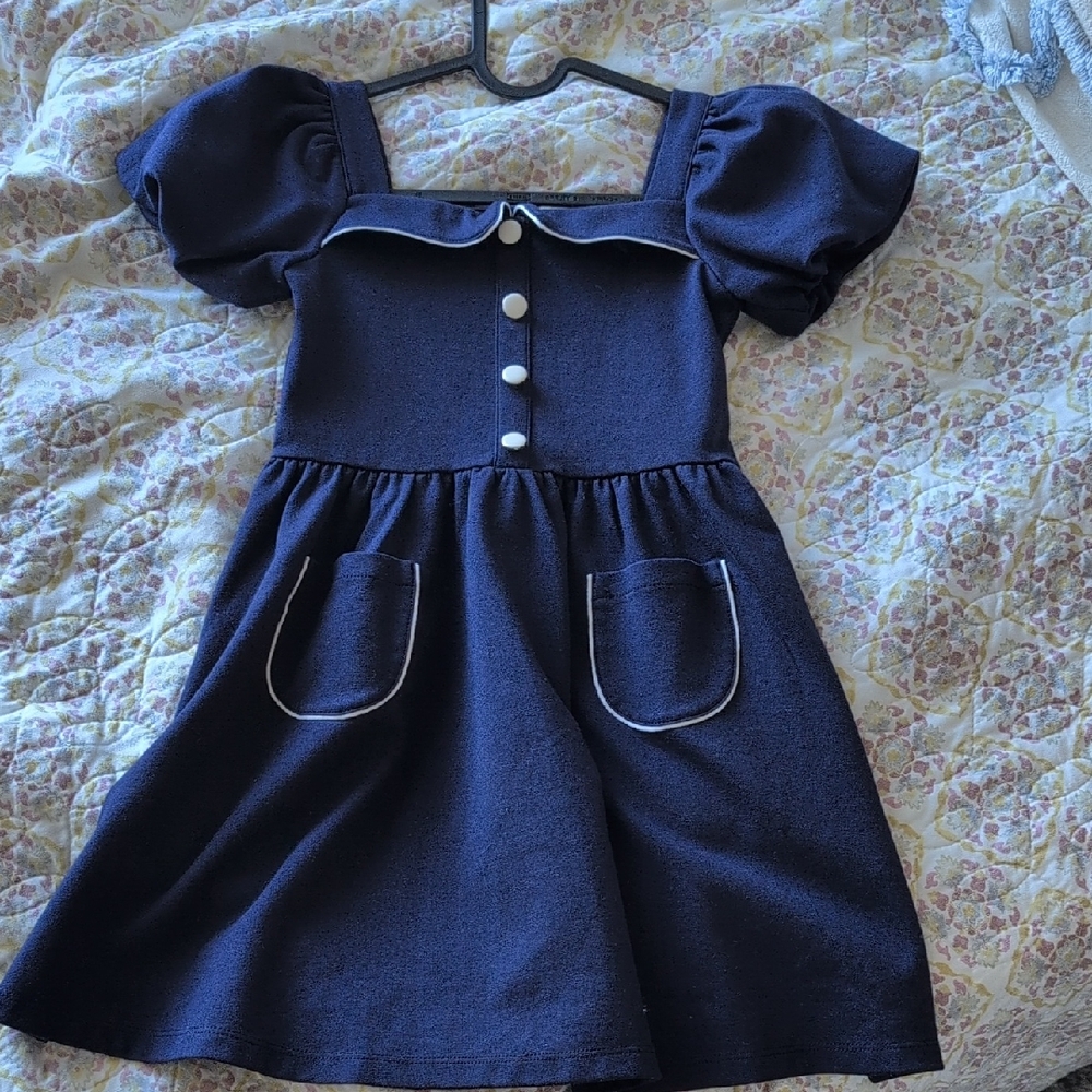 Janie and Jack Dark Blue Dress with White Accents